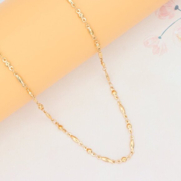 Rose Gold Plated Brass Necklace with Oval & Bead Link, XPNL0281 - Picture 8 of 12